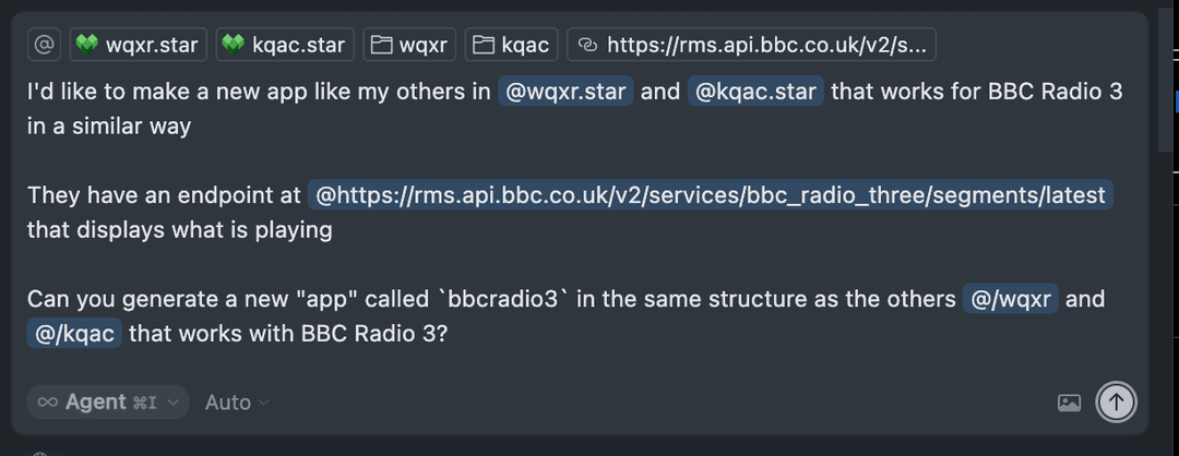 Cursor prompt to make a BBC Radio 3 app