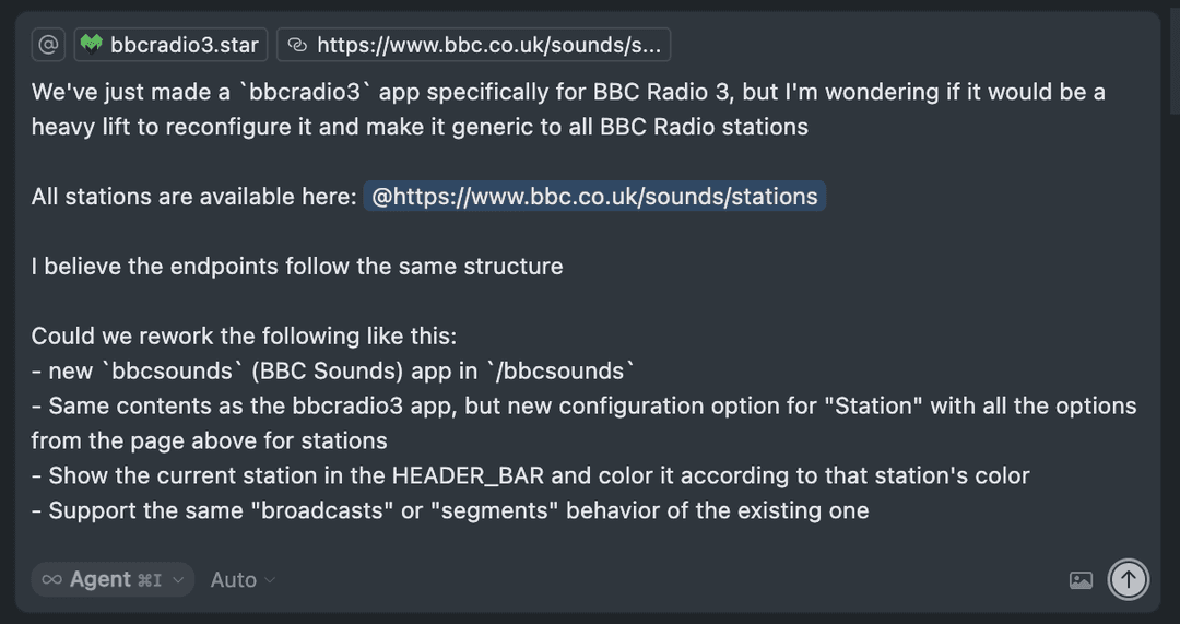 Cursor prompt to make a BBC Sounds app